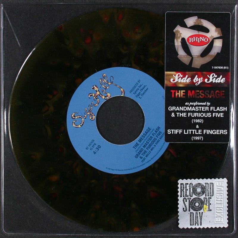 Grandmaster Flash, Stiff Fingers - Side By Side: The Message [Record Store Day Olive Green and Yellow Splatter Vinyl] (Vinyl 7") - Amoeba Music